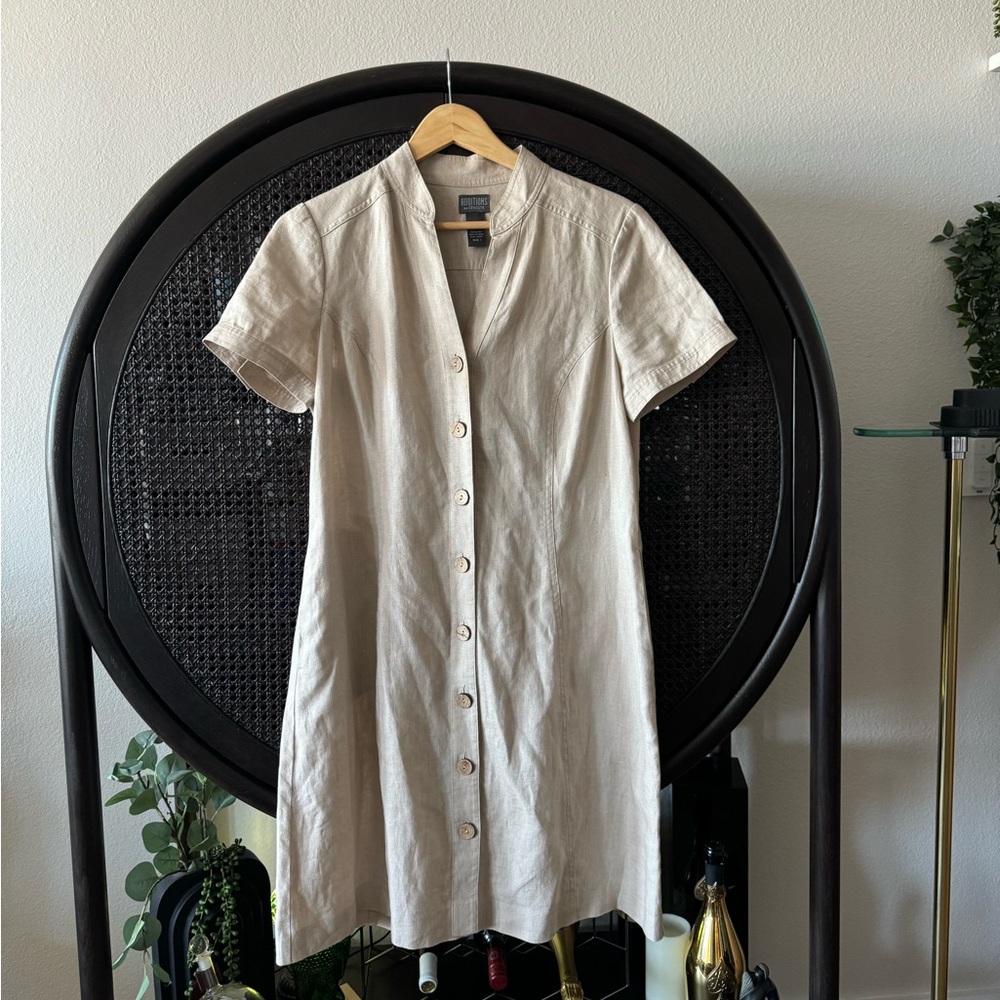 Chico's Khaki Linen Button Down Shirt Dress
